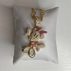 Gold and Pink Crystal Pendant Necklace